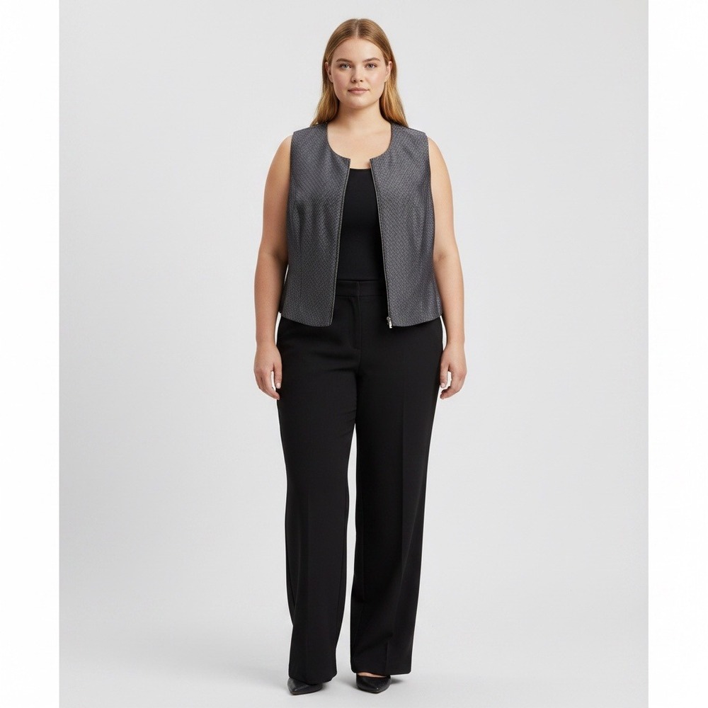 Valerie Stevens II Silk Rayon Geometric Zip Vest Women's 18W Black Silver - Picture 2 of 11